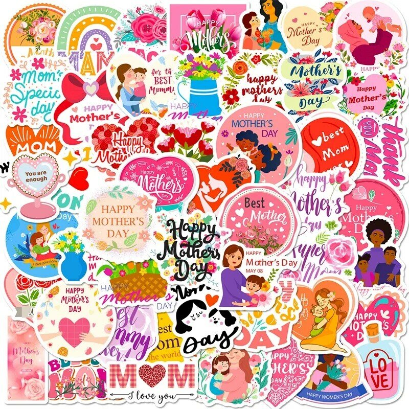10/30/50 buah I LOVE YOU MOM Hari Ibu PVC estetika DIY Dekorasi alat tulis buku tempel perlengkapan sekolah untuk anak-anak