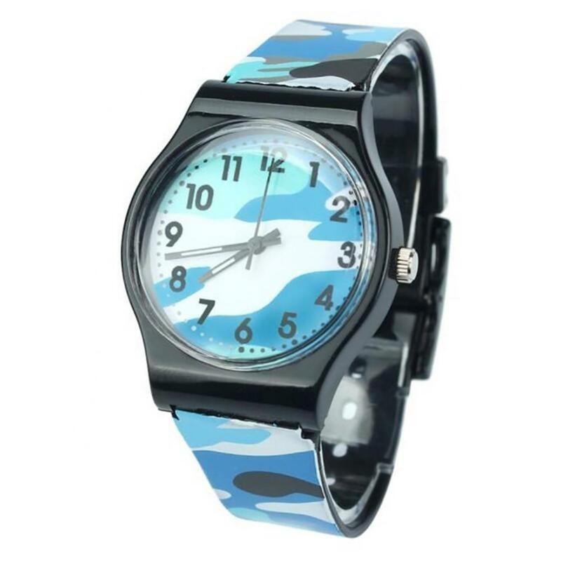 นาฬิกาข้อมือควอตซ์แอนะล็อกนาฬิกาข้อมือสายพลาสติกสำหรับเด็กของขวัญนาฬิกาข้อมือหน้าปัดทรงกลม