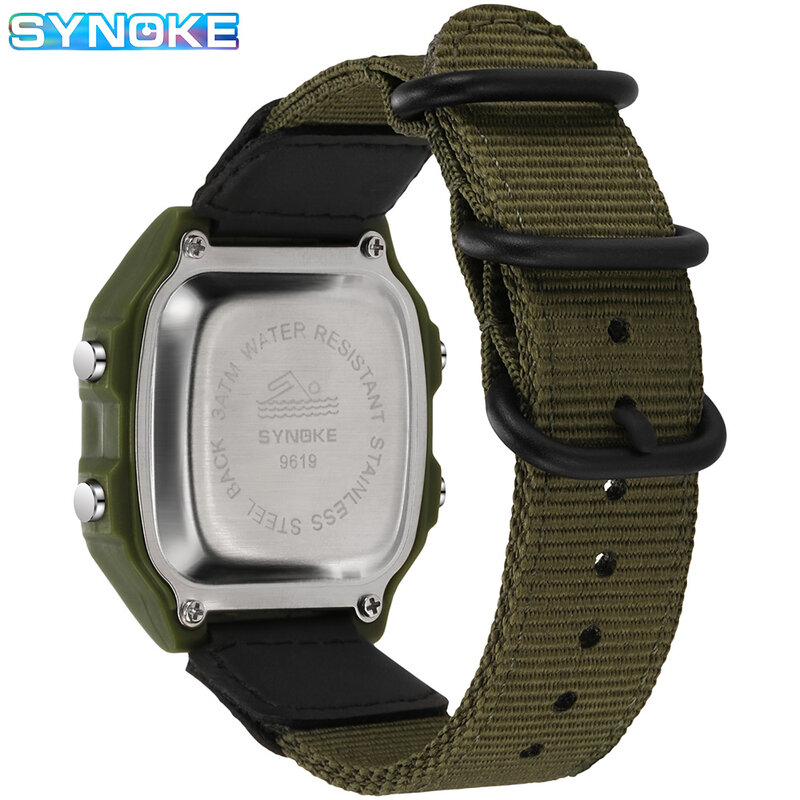 Orologio sportivo da uomo elettronico digitale a tre anelli cinturino in Nylon Casual Army Green impermeabile orologio cronografo da uomo Relogio Masculino