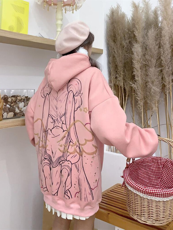 Deeptown-Sudadera con capucha para mujer, suéter holgado de gran tamaño con estampado de Anime Kawaii, estilo Harajuku japonés, Tops informales bonitos de dibujos animados, Invierno
