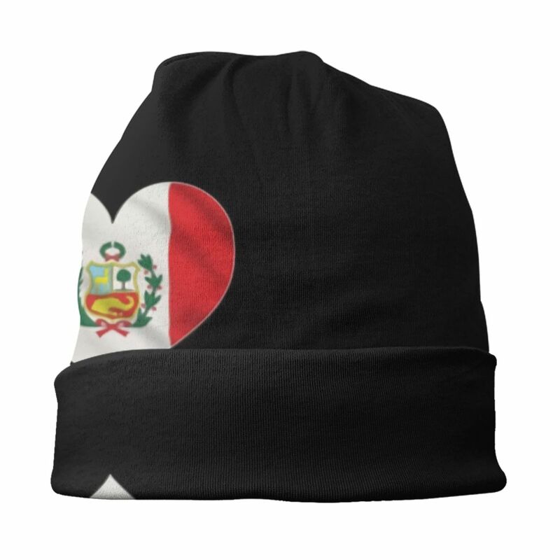 Gorro de punto con bandera de corazón de Perú para hombre y mujer, gorros Unisex, gorro cálido de Hip Hop para adultos, gorro de esquí al aire libre, Invierno