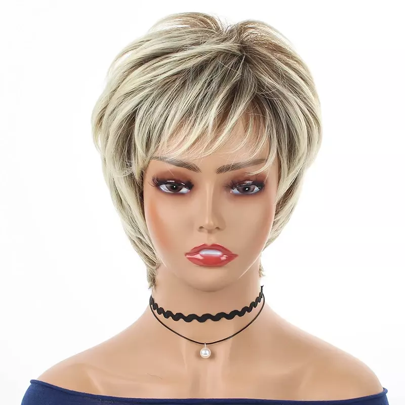 Short Ombre Blonde Wig Synthetic Bob Straight Hair With Bangs Women Natural Daily Wear Wig