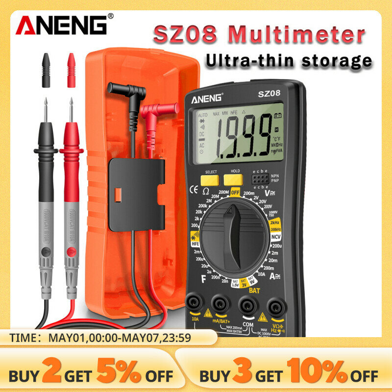 ANENG SZ08 Digital Ultra-thin Multimeter Storage Professional Meter Auto Voltmeter AC DC 220V Resistance Handhold Testers