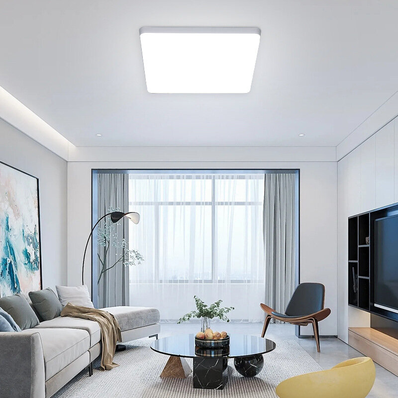 Luz de techo LED cuadrada, 85-265V, ahorro de energía y alto brillo, iluminación de dormitorio, lámpara de balcón de sala de estar, 48W, 36W, 24W, 18W