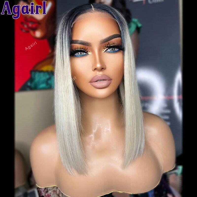 Ombre Ink Blonde Colored Bob Human Hair Wigs 13X4 Transparent Lace Frontal Bob Wigs 180% Straight Short Bob Wigs For Black Women