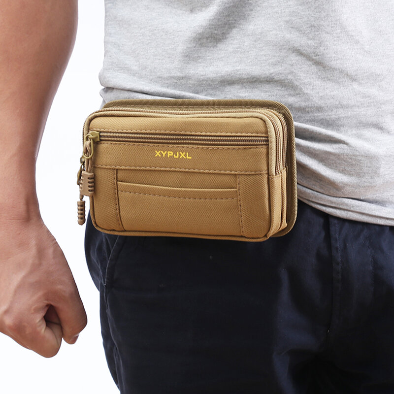 Bolsa de cinturón Molle para hombre, cartera portátil para exteriores, bolso táctico de senderismo, bolsa de cintura de lona con cremallera para negocios