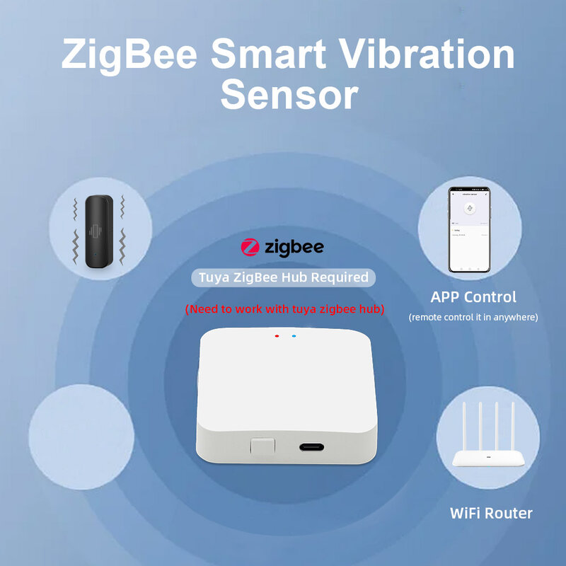 ONENUO-Tuya Smart Home ZigBee Vibração Sensor, Realtime Monitor App, Controle Remoto, Vida Inteligente, Self Defense Security Protection
