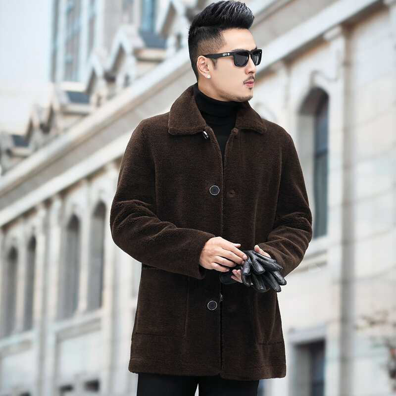 Мужская длинная куртка из натурального овечьего меха, однобортная теплая куртка, верхняя одежда C230, Осень-зима 2022