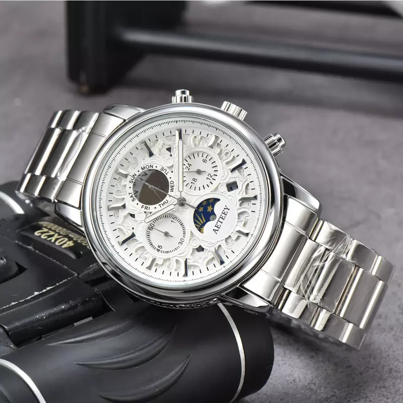 Top Model Original Brand Luxury Watches for Men Multifunction Automatic Date Leather Strap Chronograph Moonphase Best AAA Clocks