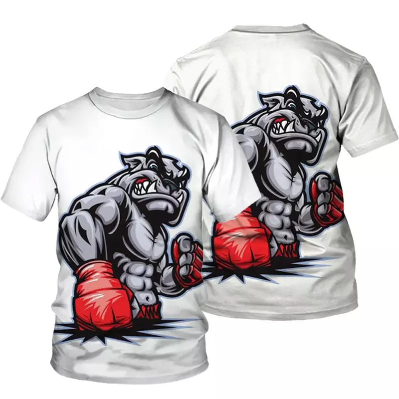 Camiseta con estampado 3D para hombre y mujer, ropa de calle al aire libre, cuello redondo, manga corta, Harajuku, patrón deportivo de boxeo Animal