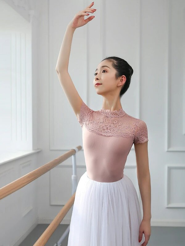 2024 musim semi dan musim gugur baru Backless renda balet Leotard untuk gadis Dancewear balerina Gaun Wanita setelan senam lengan pendek