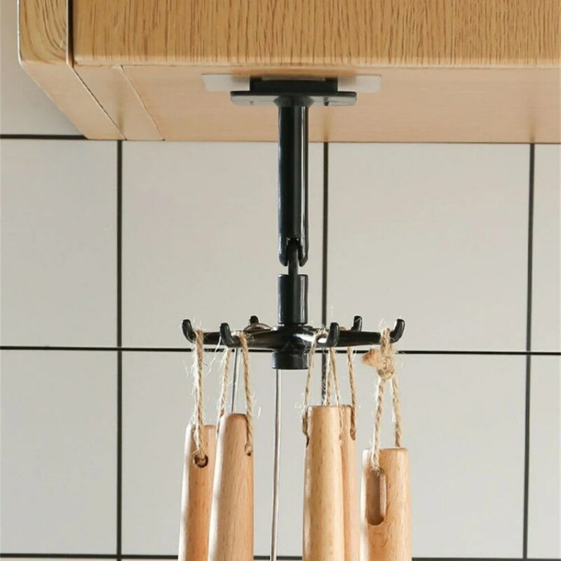 Multi-Purpose Hooks 360 Degrees Rotatable 6 Hooks Kitchen Wall Rack Spoon Hanger Bathroom Organizer Storage Accessories