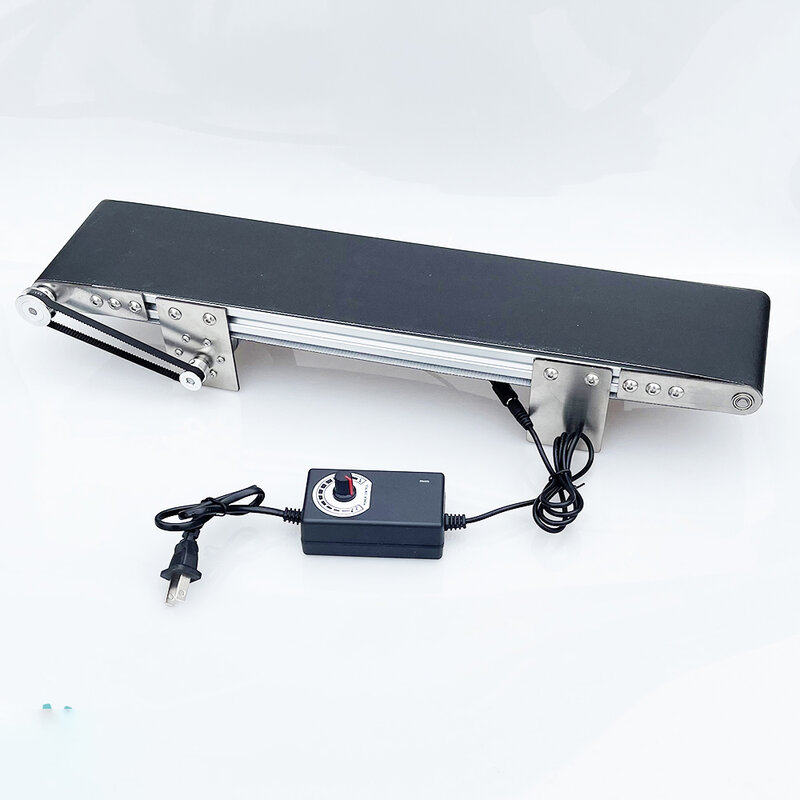 Sabuk konveyor listrik Motor kecepatan dapat diatur logam 100*500mm dengan garis perakitan maju gesekan percobaan untuk Kit lengan robot