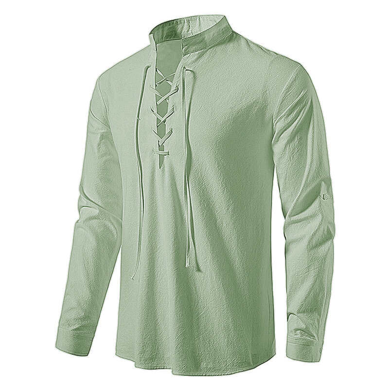 2023 New Men's Casual Blouse Cotton Linen Shirt Tops Long Sleeve Tee Shirt Spring Autumn Slanted Placket Vintage Yoga Shirts