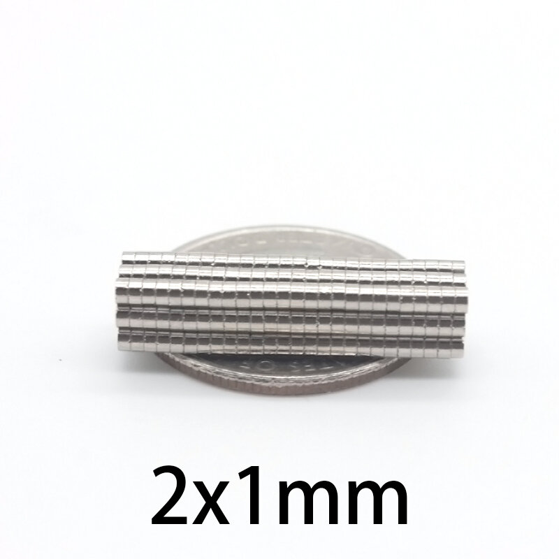 Mini ímãs redondos pequenos do neodímio, disco do ímã permanente, 2x10mm, 100, 300, 500, 1000 PCes, 2X1, 2X2, 2X3, 2X5, 2X10mm