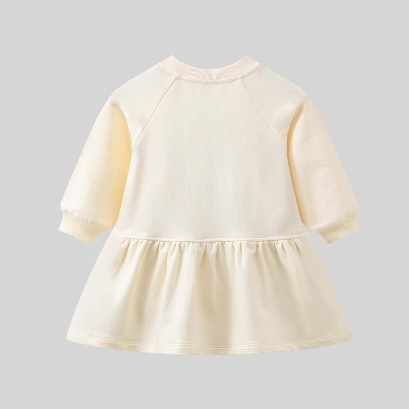 Gaun kasual musim gugur untuk anak perempuan, gaun lengan panjang leher bulat bayi manis anak-anak luar ruangan pakaian balita