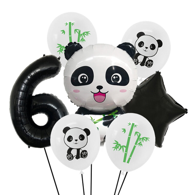7 sztuk/zestaw Cartoon czarne z motywem zwierzęcej folii balon w kształcie cyfry zestaw gwiazda Panda dekoracja urodzinowa dla dzieci Baby Shower Animal Ballon