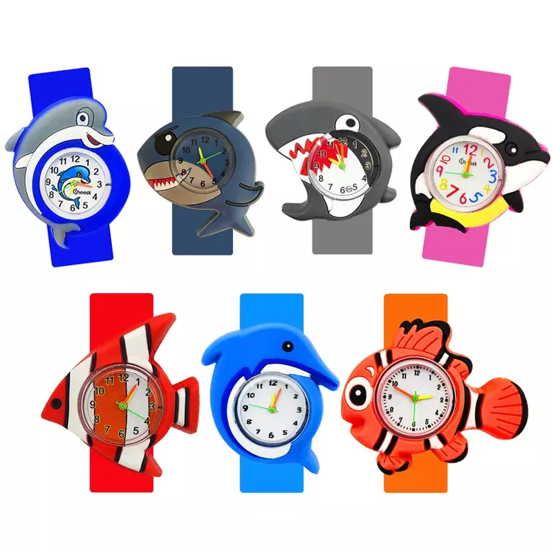 Reloj Unisex para niños de 1 a 17 años, Serie de peces del océano, juguete para niños, reloj Slap, lindo tiburón, regalo de cumpleaños