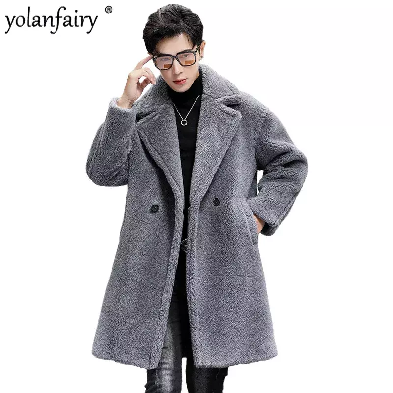 New Fur Coat Men's Teddy Bear Wool Fur Jacket for Men Midi Long Loose Thick Fur Clothing Male Winter Coats and Jackets FCY5444