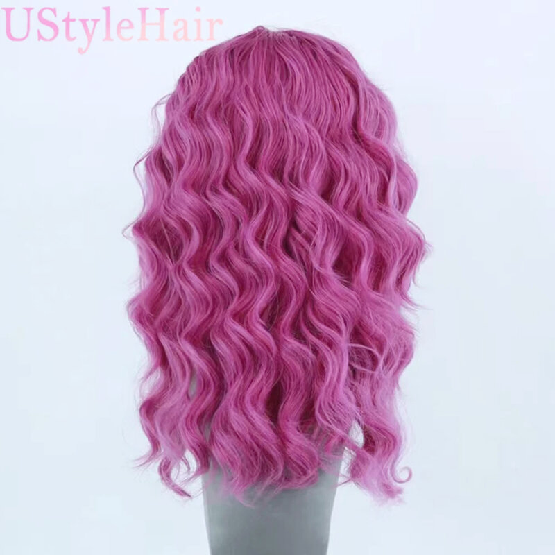 UstyleHair-Perruque Lace Front Wig Body Wave pour femmes et filles, cheveux synthétiques longs, rose vif, délié naturel, degré de chaleur 03/
