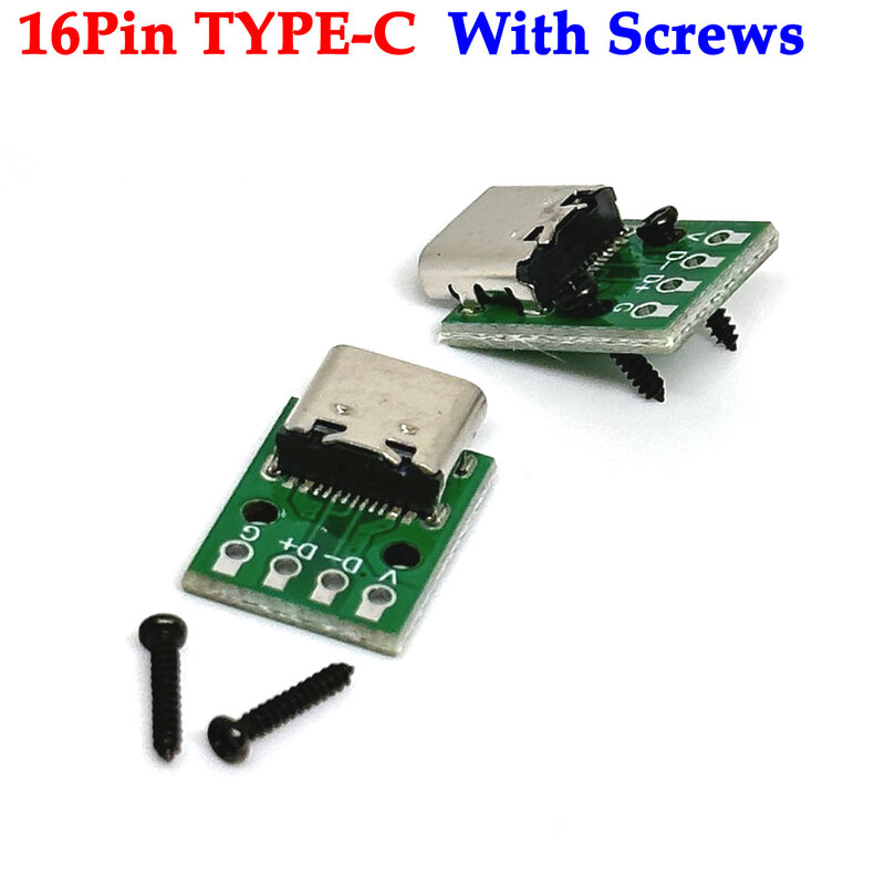 TYPE-C scheda di prova femmina scheda PCB USB 3.1 da 16P a 2.54mm presa connettore DIP 4pin modulo adattatore di alimentazione ad alta corrente con viti