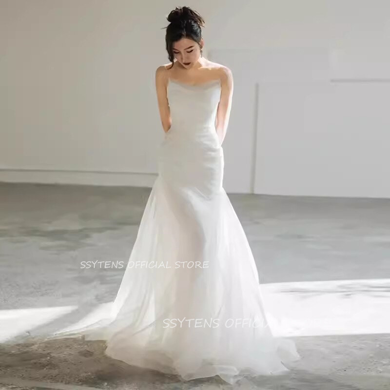 Elegant Spaghetti Straps Mermaid Bride Prom Dresses Korea Lady Evening Bridal Gowns Sexy Outdoor Photo Shoot Event Wedding Gowns
