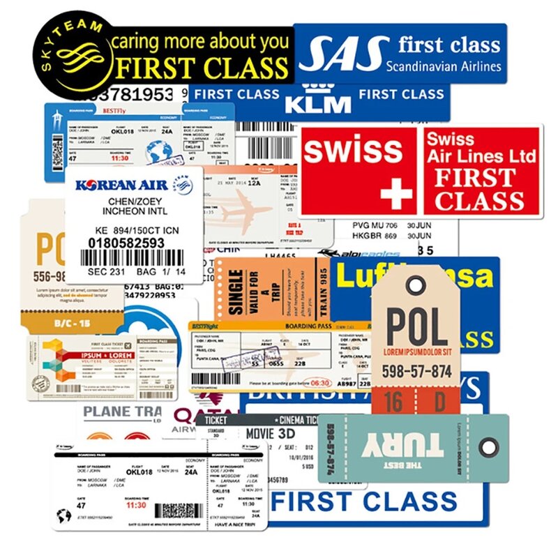 30PCS/Bag Boarding Pass Air Tickets Graffiti Stickers DIY Travel Luggage Guitar Laptop Waterproof Classic Cool Stickers Kid Toy