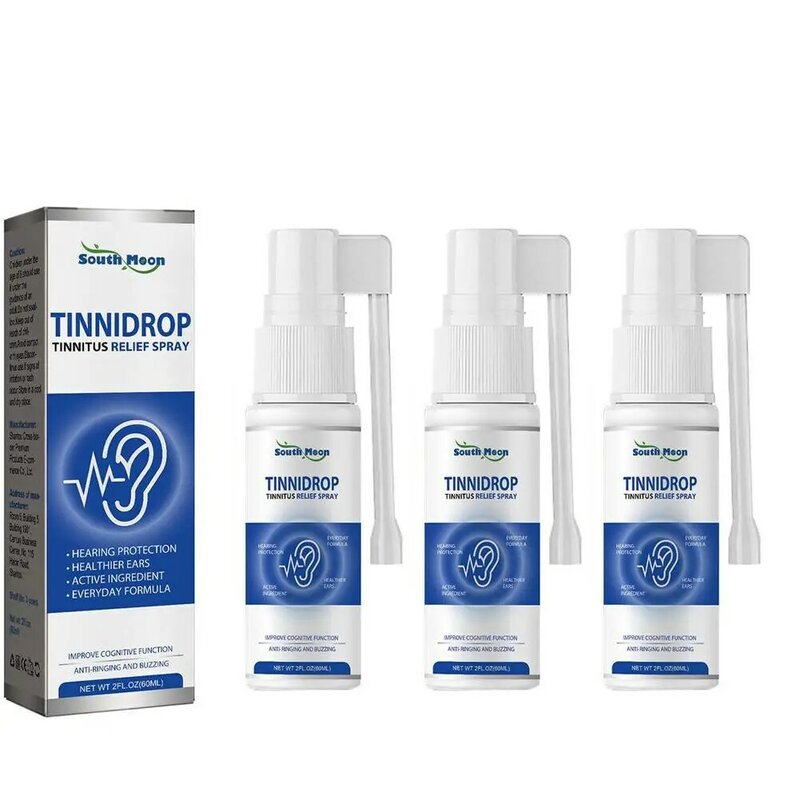 TinniDrop Tinnitus Relief Spray, Gotas de zumbido, Coceira Earache, Cuidados de saúde Earwax, 60ml, 3pcs