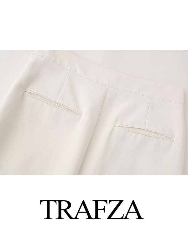 TRAFZA Women Summer Fashion Chic Skirts Solid High Waist Pocket Decoration Back Slit Zipper Female Elegant Slim Long Skirt