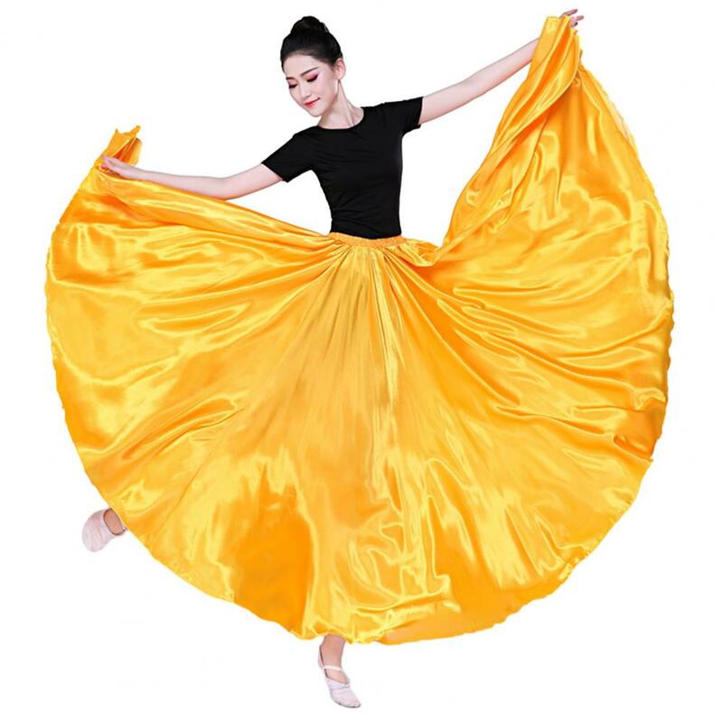 Solid Color Skirt Women Tulle Skirt Elegant Satin Performance Skirt with High Elastic Waist Pleated Super Big Hem for Spanish