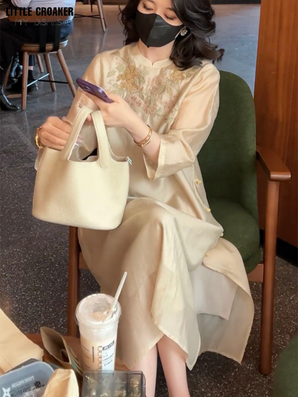 Женское платье-Ципао в китайском стиле, свободное и приталенное платье в улучшенном стиле с вышивкой, лето 2023
