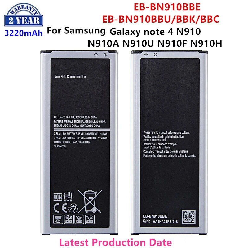Batería para Samsung Galaxy Note 4 N910 N910A/V/P sin NFC, EB-BN910BBE, EB-BN910BBK, EB-BN910BBC, 3220mAh, nueva
