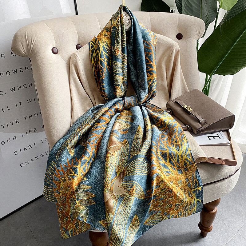Bufanda de seda con diseño de lujo para mujer, chal de playa estampado, Foulard liso, Hijab femenino, 180x90cm, 2023