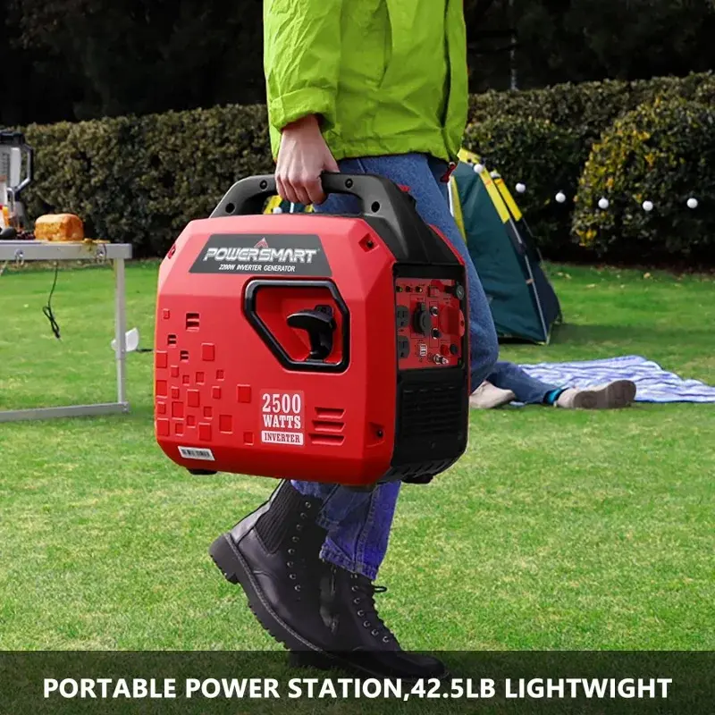 PowerSmart-generador de inversor portátil alimentado por Gas de 2500 vatios, súper silencioso para Camping, Tailgating, uso de emergencia en el hogar, carburador Comp