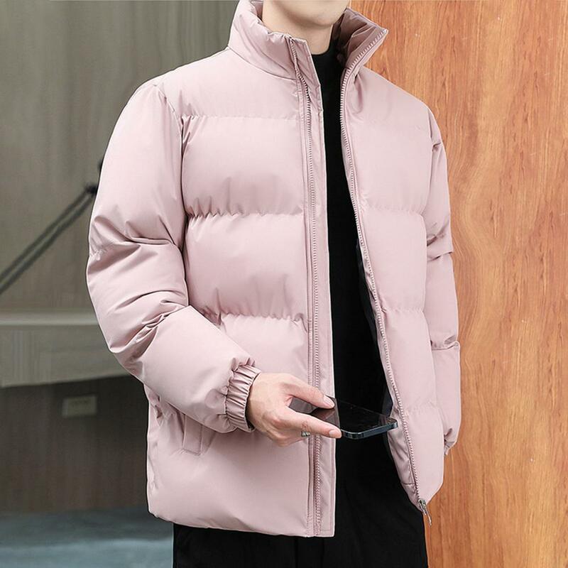 Мужское хлопковое пальто с воротником-стойкой, с длинными рукавами и карманами