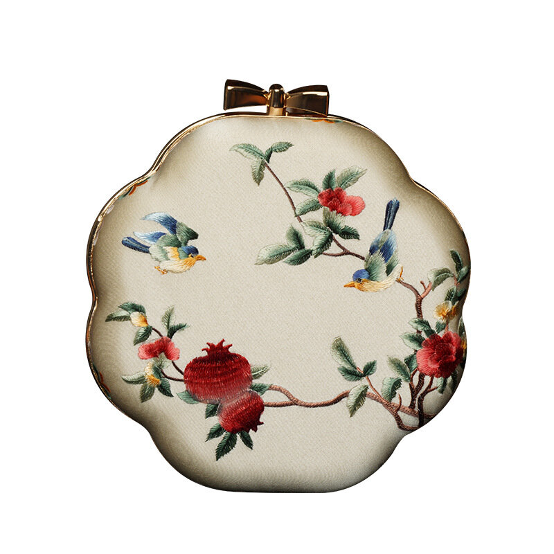 Mala crossbody com bordado pesado, versátil, redonda, decoração de pássaros e flores, primavera e verão, novo, 2024