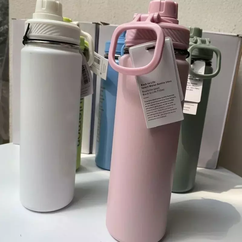 Botol air olahraga, botol air terisolasi 710ML, botol air Stainless Steel, vakum Titanium murni, portabel, anti bocor, cangkir luar ruangan