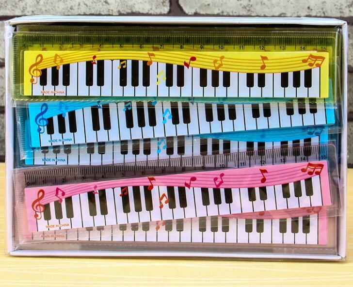 60 pçs/lote Engraçado 15cm Dos Desenhos Animados Piano Musical Nota Régua marcadores Escola Estudante Meninos Meninas Brinquedo Régua presente governante Cabo Enrolador Presente