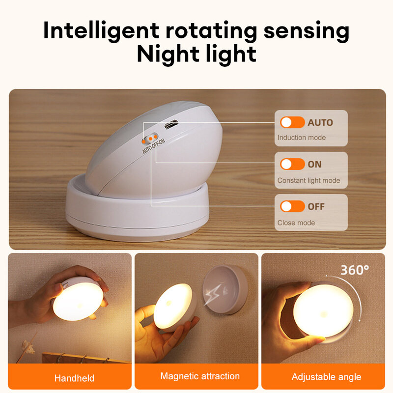 Sensore di movimento per luce notturna a LED SB ricarica intelligente a induzione umana sotto la luce wireless per comodino lampada da notte