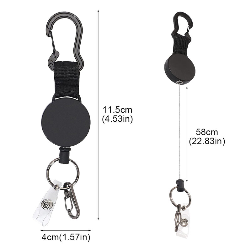 3pcs ID Card Badge Heavy Duty Key Chain Fishing Retractable Extendable Lanyard Home Office Key Ring Hanging Buckle Keychain