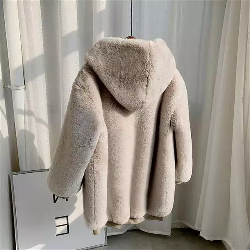 Модный зимний свободный свитер из искусственного меха, женское толстое теплое меховое пушистое пальто, средней длины, на молнии, с капюшоном, водонепроницаемое меховое пальто из норки