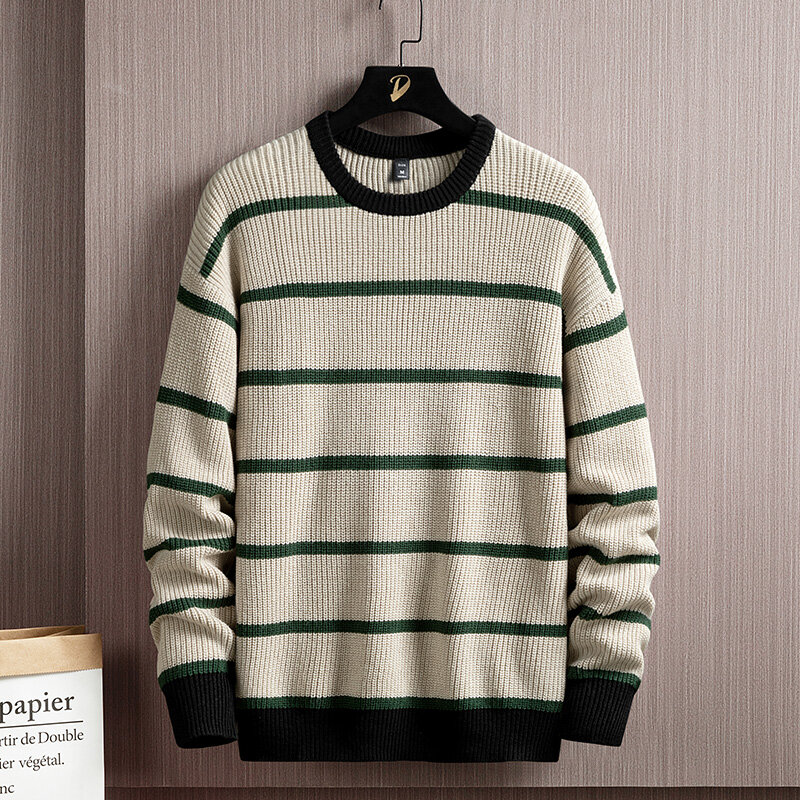 Suéteres de rayas para hombre, ropa de primavera, otoño e invierno, de gran tamaño, 3XL, estilo coreano, jerséis estándar informales, 2023