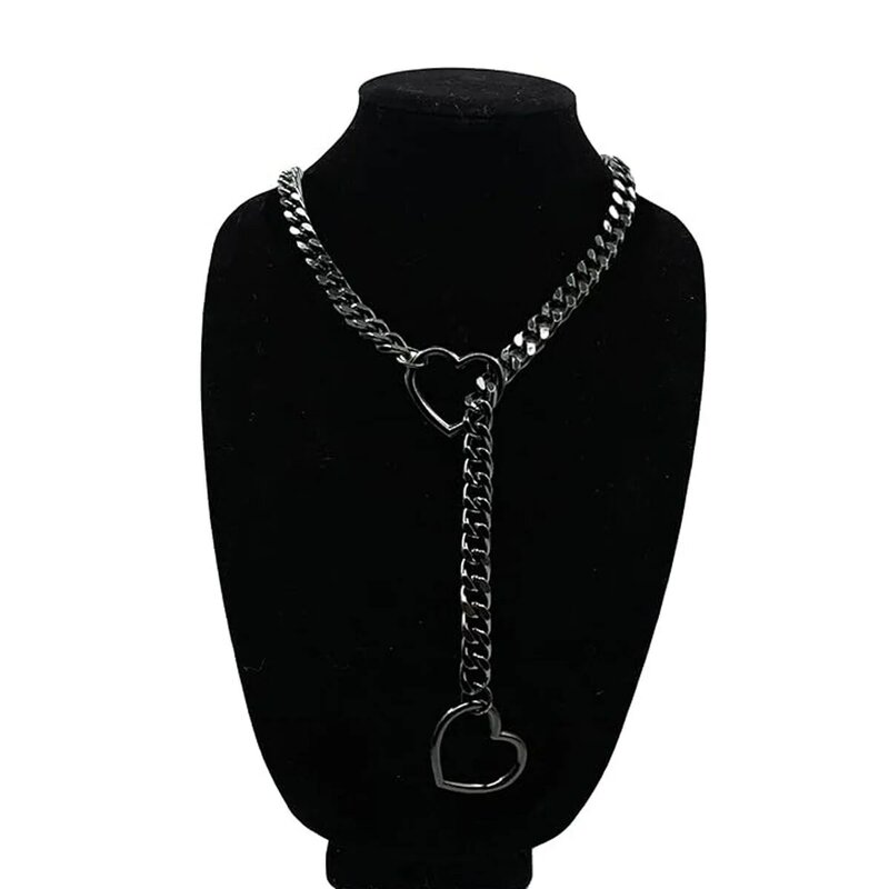 Collar de cadena antideslizante de anillo redondo de corazón para mujer, joyería cubana gótica Punk hecha a mano, collar de Lariat Y ajustable