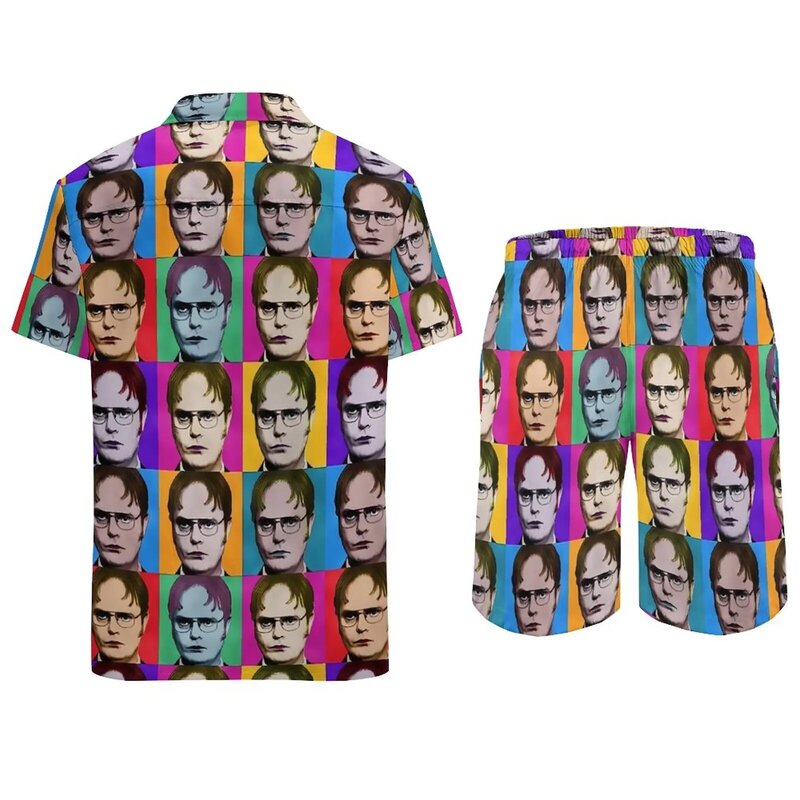 Dwight Schrute-Ensemble de chemise à manches courtes pour hommes, short décontracté Pop Art, surdimensionné, graphique, été, rétro, fitness, extérieur, coloré
