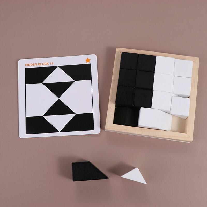 Rompecabezas de forma geométrica, rompecabezas 3D educativo hecho a mano, bloques de construcción geométricos de madera