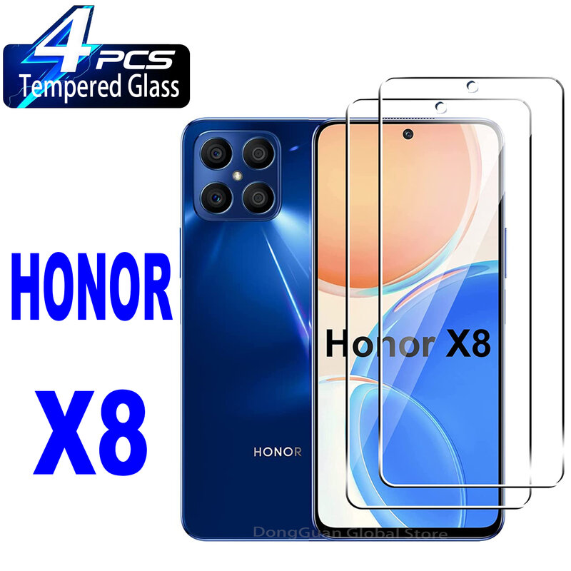 Honor x8用アルミ強化ガラス,2または4個,高品質