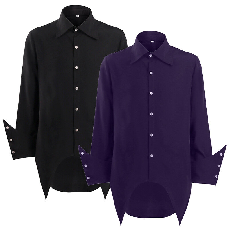 2023 European And American New Fashion Gothic Ruffled Collar Long Sleeve Men's Tie Shirt Pleated Cuff Men's Shirt