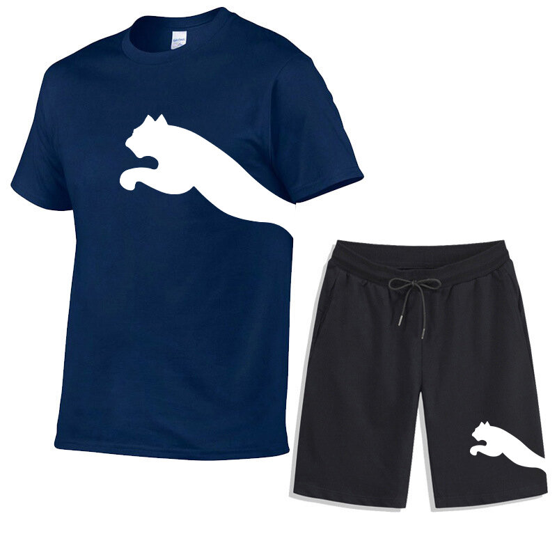 Letnie męskie markowe koszulki zestawy moda odzież sportowa Streetwear spodenki + koszulki dresy stroje codzienne męskie bawełniane koszule garnitur