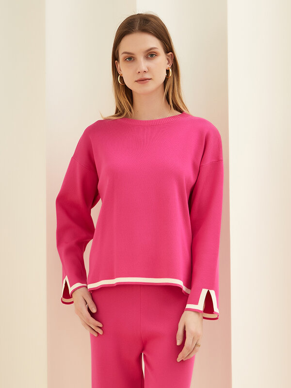 Chándal informal de punto para mujer, conjunto de dos piezas, suéter con abertura, pantalones, elegante, invierno, 2024