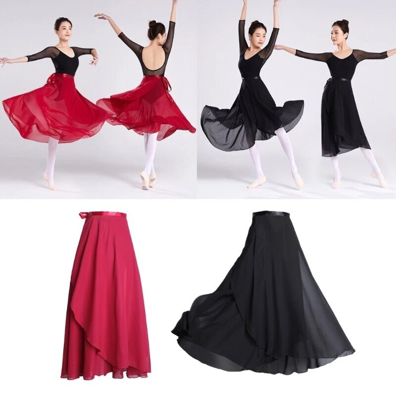 Женские шифоновые танцевальные юбки с запахом, юбки-шарфы с коньками, асимметричная балетная юбка N7YD
